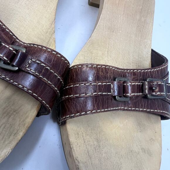 Xhilaration Vintage Sandal Women's 9.5 Y2K Leather Open Toe Wooden Platform Heel - Picture 6 of 12